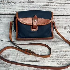 Dooney and Bourke Navy Blue Wayfarer Flap Crossbody Convertible Bag Leather Trim